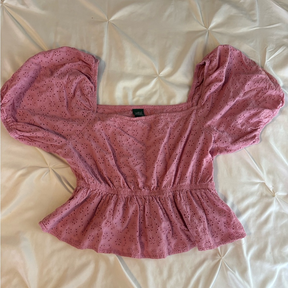 Target Pink Puff Sleeve Ruffled Peplum Blouse